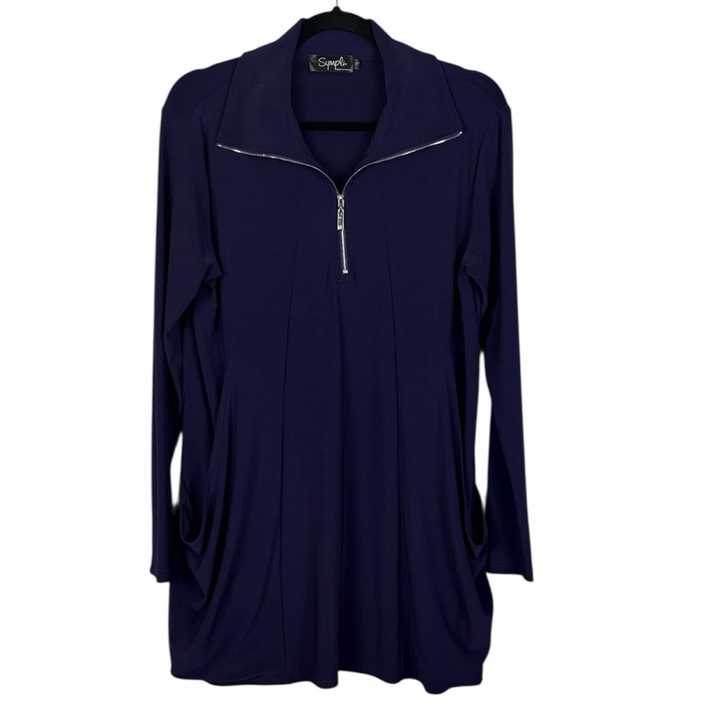 Sympli Classic Modern 1/4 Zip Long Sleeve Tunic Top Size 10 Deep Purple